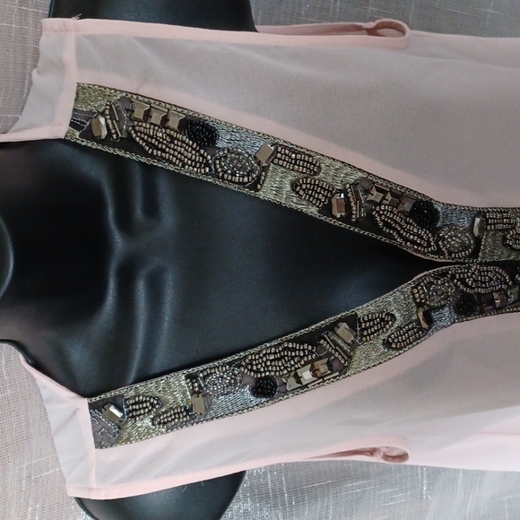 Loveposh Embellished Top, Peach sheer, flowy, L, beaded - Picture 2 of 5